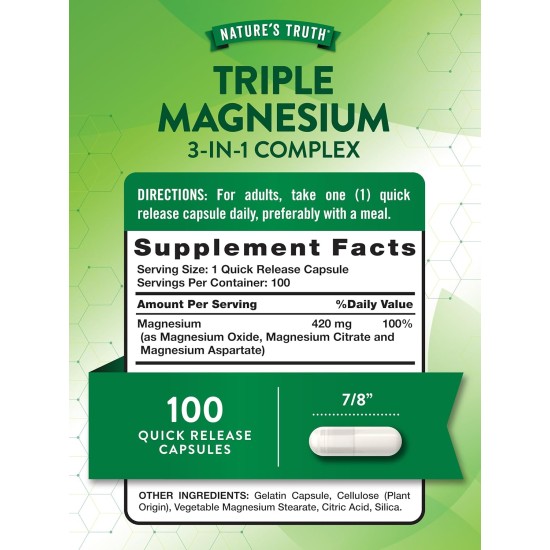 Nature's Truth Triple Magnesium 100 Capsules