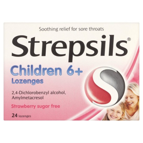 Strepsils Children 6+ Strawberry Sugar Free 24 Lozenges