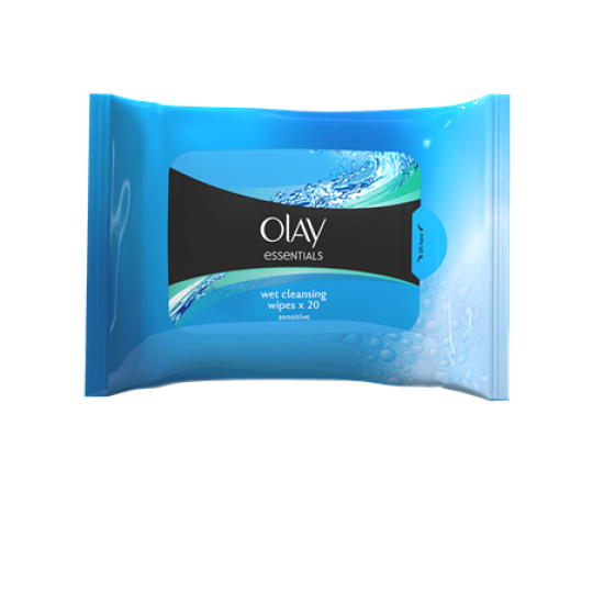 Olay Essentials Sensitive Wet Cleansing Wipes For Normal To Dry Skin Pack Of 20