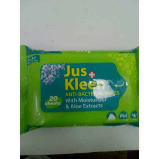 Jus Kleen Antibacterial Wipes With Moisturiser And Aloe Extracts 20 Sheets