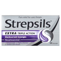 Strepsils Extra Triple Action Blackcurrant 24 Lozenges