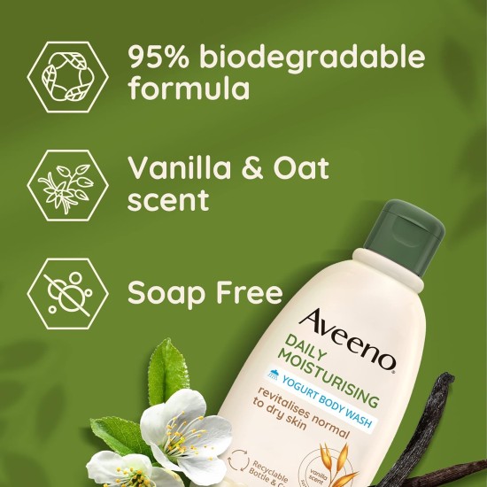 Aveeno Daily Moisturising Yogurt Body Wash, Vanilla & Oat Scent 300mls