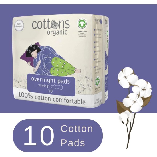 Cottons Organic 100% Natural Overnight Pads-Wings 10 Pack Cottons Organic 100% Natural Overnight Pads-Wings 10 Pack