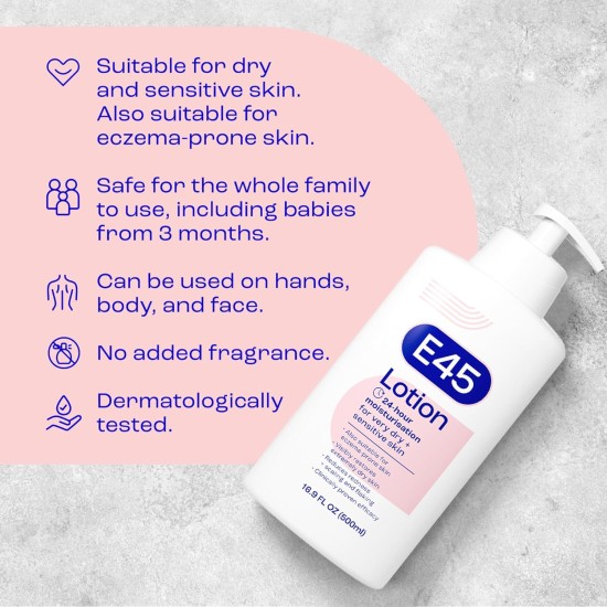 E45 Moisturizing Lotion for Very Dry, Sensitive Skin 500ml