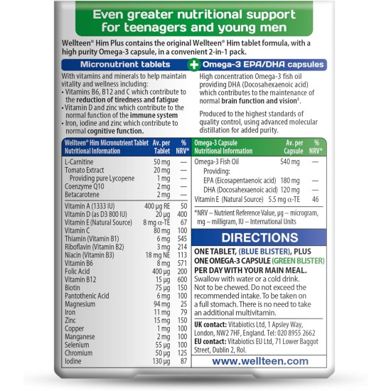 Vitabiotics Wellteen Him Plus 56 Tablets Vitabiotics Wellteen Him Plus 56 Tablets
