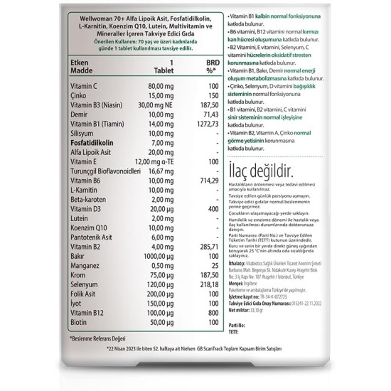 Vitabiotics Wellwoman 70+Years 30 Tablets