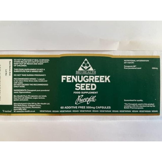 Bio-Health Fenugreek Seed 550mg Herbal Food Supplement 60 Capsules