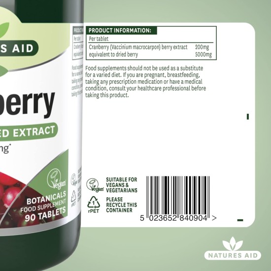 Natures Aid Cranberry 5000mg 90 Tablets Natures Aid Cranberry 5000mg 90 Tablets