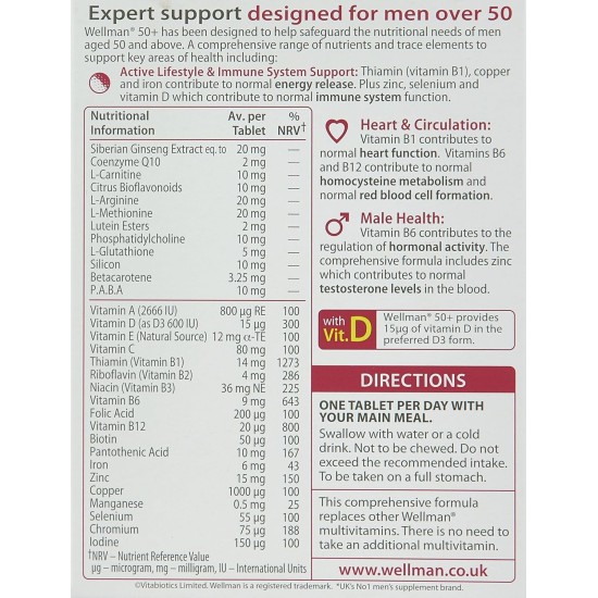 Wellman Vitabiotics 50+ Advanced Vitamin And Mineral Supplement 30 Tablets