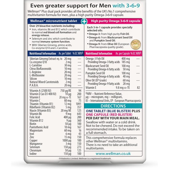 Vitabiotics Wellman Plus Omega 3.6.9 Health And Vitality 56 Tablets Vitabiotics Wellman Plus Omega 3.6.9 Health And Vitality 56 Tablets